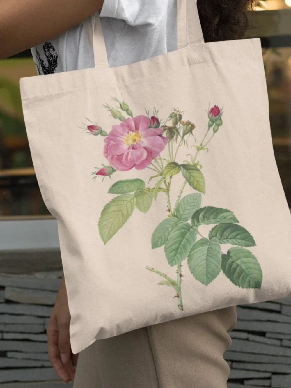Harsh Downy Rose Vintage Floral Print Graphic Canvas Tote Bag